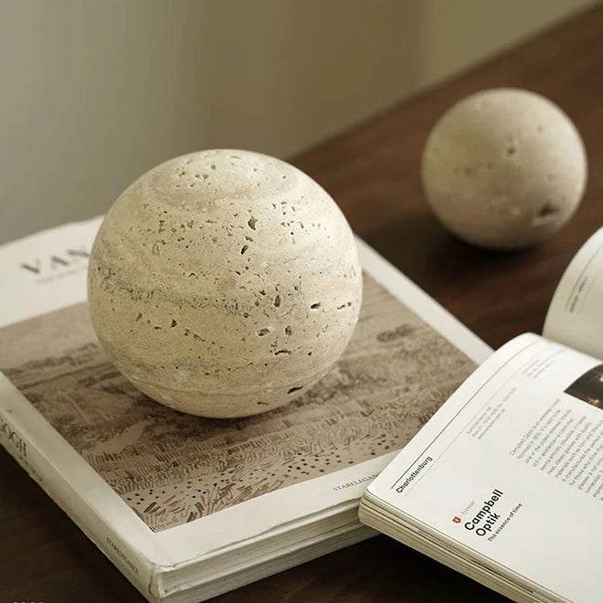 Natural Travertine Stone Sphere Paperweight Sculpture