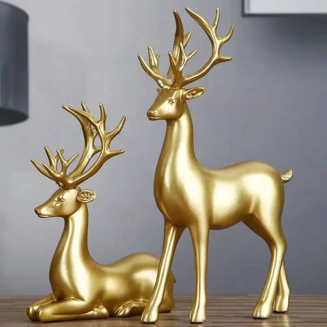 Deer Statue Standing and Sitting Resin Sculpture Reindeer Figurine Ornaments Stag Accents for Home Entrance Mantle Table Decor