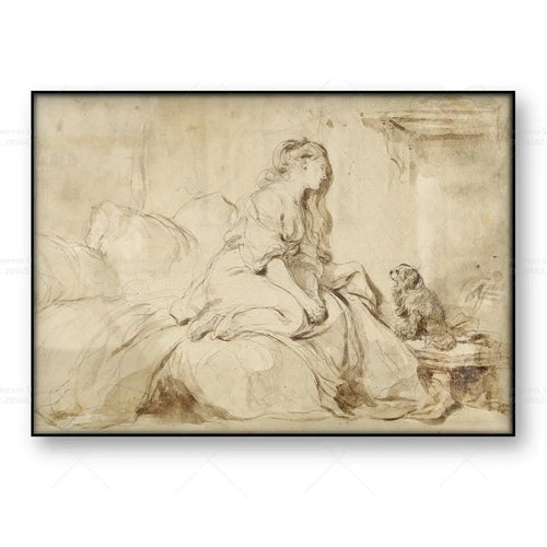 French Vintage "Woman with Faithful Dog" Canvas Print Wall Art - The Finishing Touch Decor, LLC