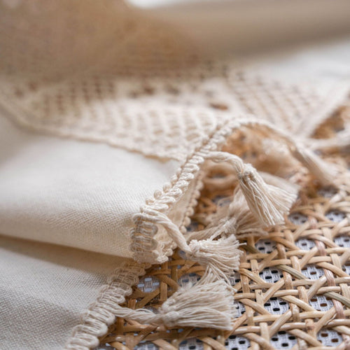 Crocheted Sheer Cream Cotton Boho Tasseled Curtains - The Finishing Touch Decor, LLC