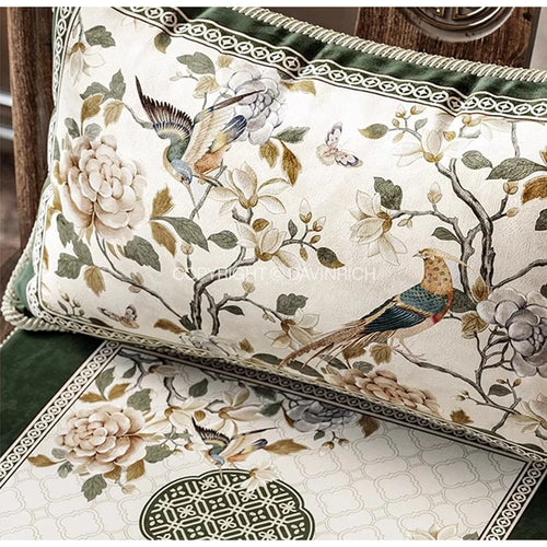 Oriental Bird Print Chinoiserie Velvet Throw Pillow Covers - The Finishing Touch Decor, LLC