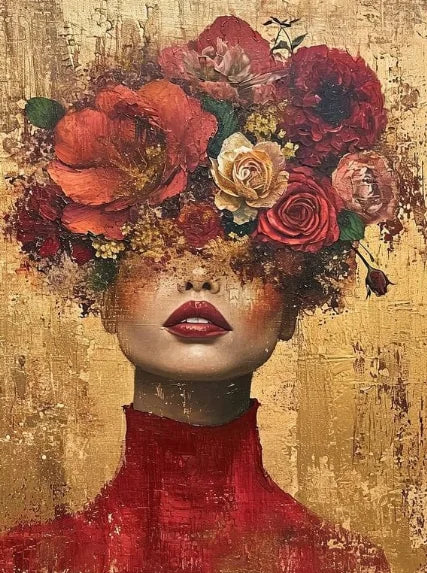 Colorful Gold Foil Fashion Mystical Floral Woman Canvas Painting Modern Wall Art Character Posters Prints Living Room Home Decor