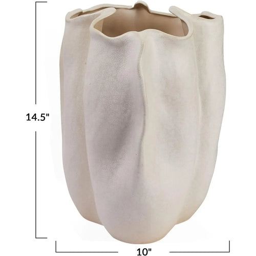 Decorative Organically Shaped Stoneware Vase, Matte Cream,Vases