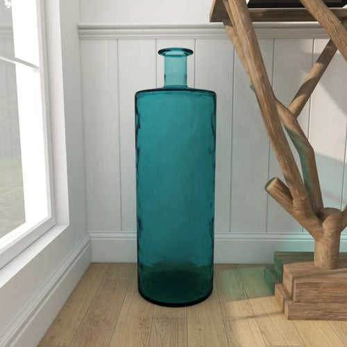 Spanish Teal Blue 30" Huge Glass Bottle Vase - The Finishing Touch Decor, LLC