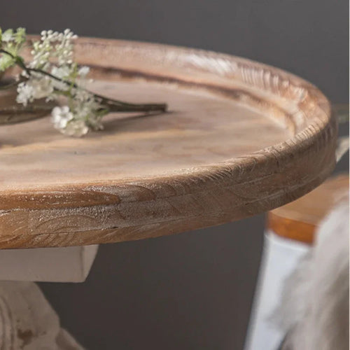 French Country Vintage Round Pedestal Wood Side Table - The Finishing Touch Decor, LLC