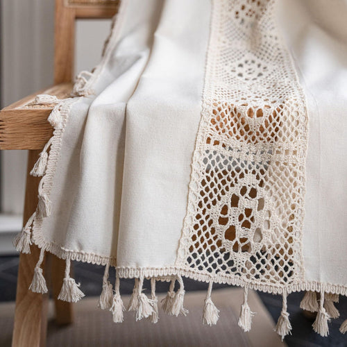 Crocheted Sheer Cream Cotton Boho Tasseled Curtains - The Finishing Touch Decor, LLC