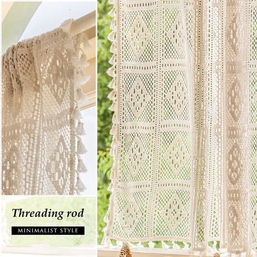 Crochet Hollow Sheer Linen Cottage Curtains - The Finishing Touch Decor, LLC