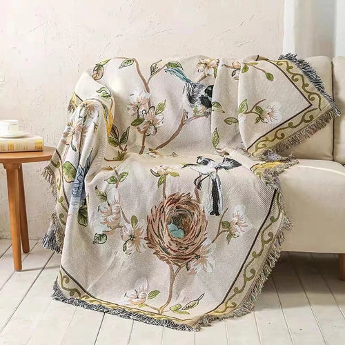 Chinoiserie Flower & Bird Vintage Style Tapestry Throw Blanket - The Finishing Touch Decor, LLC