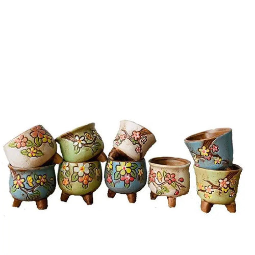 Ceramic Hand-Painted Succulent Flower Pots - Set of 3 - The Finishing Touch Decor, LLC