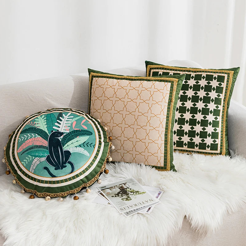 Green Leaves Print Velvety Luxury Throw Pillow Covers - The Finishing Touch Decor, LLC