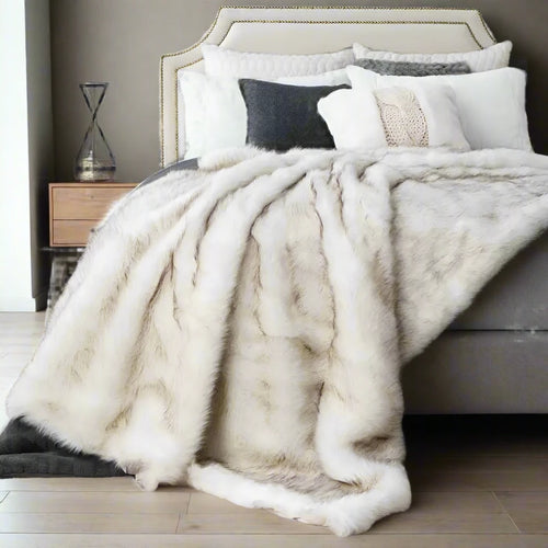 Thick White Faux Fox Fur Winter Bedspread Luxury Throw Blanket