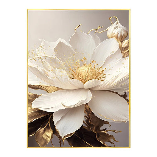 Lifelike Gold Leaf White Blooming Flowers Canvas Art - The Finishing Touch Decor, LLC