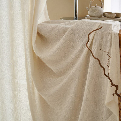 Light Luxury Bohemian Pattern Cream Linen Wabi-sabi Window Curtains - The Finishing Touch Decor, LLC