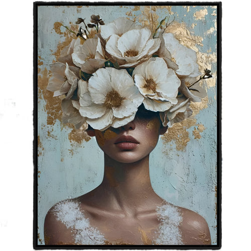 Colorful Gold Foil Fashion Mystical Floral Woman Canvas Painting Modern Wall Art Character Posters Prints Living Room Home Decor