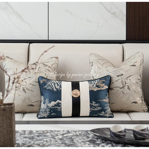 Mountain & Bamboo Leaf Japanese Zen Throw Pillow Covers - The Finishing Touch Decor, LLC