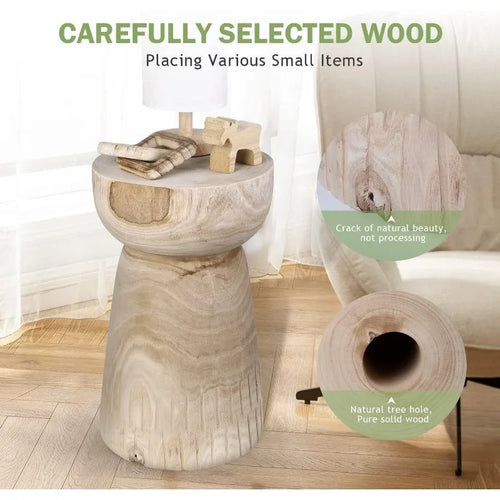 Natural Paulownia Wood Round Tree Stump End Side Table, 19" - The Finishing Touch Decor, LLC