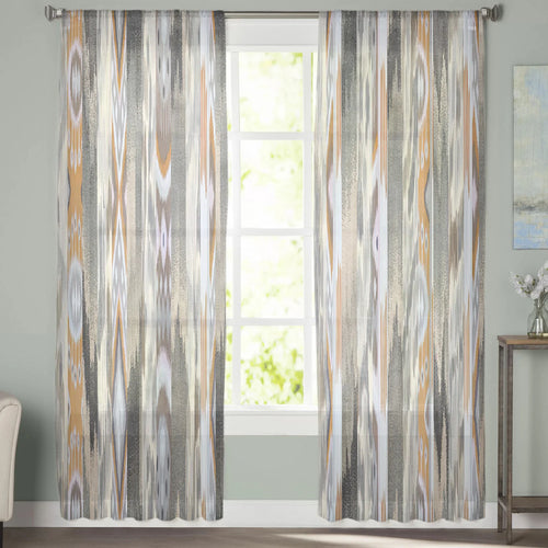 Grey and Terracotta Abstract Pattern Chiffon Curtains - The Finishing Touch Decor, LLC