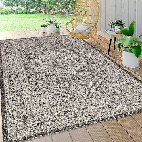 Outdoor/Indoor 8 Ft x 10 Ft Mandela Textured Weave Area Rug - The Finishing Touch Decor, LLC