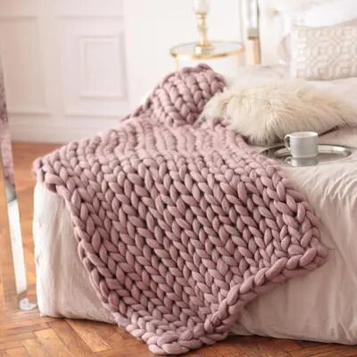 Huge Knit Soft Warm Large Handmade Knitted Coarse Woolen Blanket - The Finishing Touch Decor, LLC