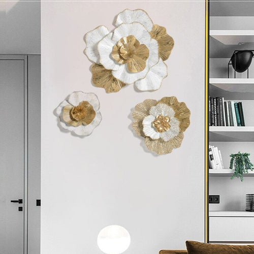 Intricate White & Gold Metal Flower 3D Wall Art - The Finishing Touch Decor, LLC