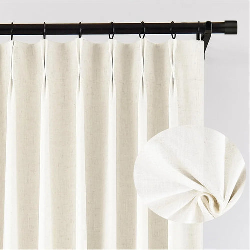 Linen Blended Full Blackout Pinch Pleat Window Curtians 108 Inch Insulated Drapes Back Tab with 2 Panels Natural 40" W x 108" L