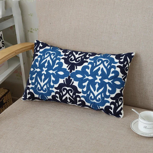 Home Decor Embroidered Cushion Cover Ethnic Floral Canvas Cotton Rectangle Embroidery Pillow Cover Lumbar Pillow Case 30x50cm