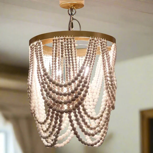 Rustic Cottage Wooden Beaded Vintage Lighting Chandeliers - The Finishing Touch Decor, LLC