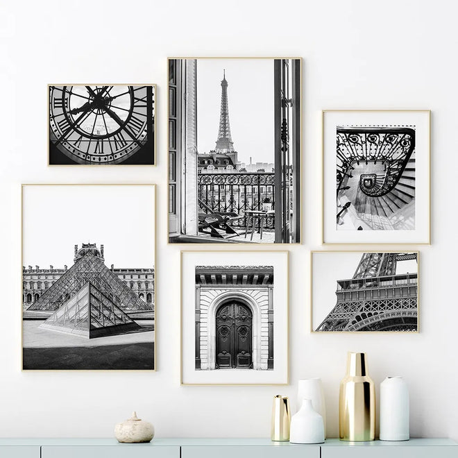 Paris Fashion Tower Vintage Architecture Black White Wall Art Painting Canvas Nordic Poster and Prints Picture Living Room Decor