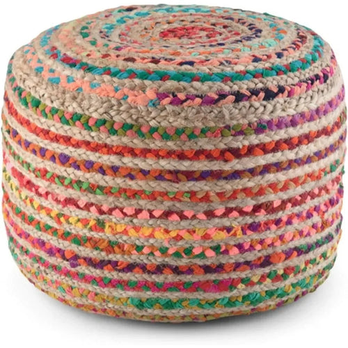 Colorful Bohemian Woven Jute Ottoman Stool - The Finishing Touch Decor, LLC