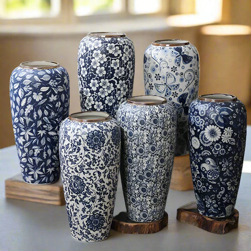 Blue & White Jingdezhen Porcelain Antique Vases