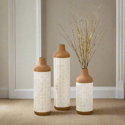 Tall Farmhouse Terracotta Two-Toned Metal Floor Vase Set of 3 - The Finishing Touch Decor, LLC