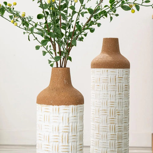 Tall Farmhouse Terracotta Two-Toned Metal Floor Vase Set of 3 - The Finishing Touch Decor, LLC