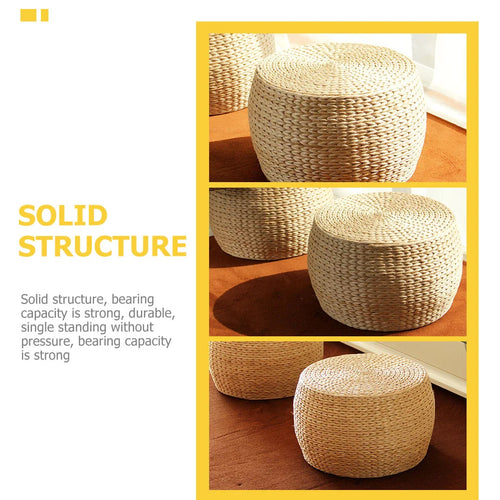 Round Japanese Tatami Cushion Rattan Ottoman Foot Stool - The Finishing Touch Decor, LLC