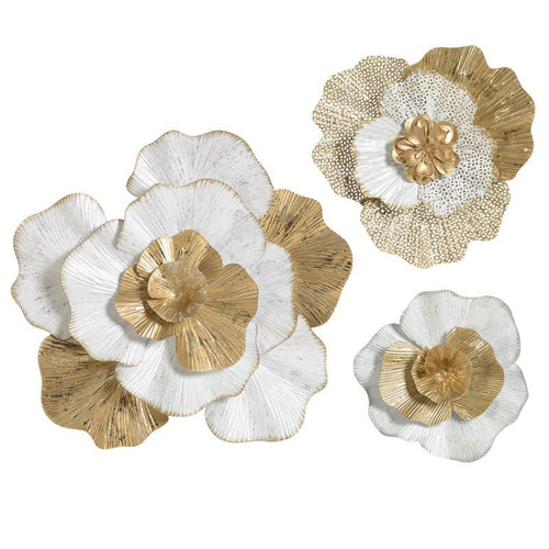 Intricate White & Gold Metal Flower 3D Wall Art - The Finishing Touch Decor, LLC