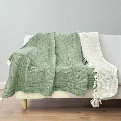 Fringed Muslin Natural Pure Cotton Gauze Throw Blanket - The Finishing Touch Decor, LLC