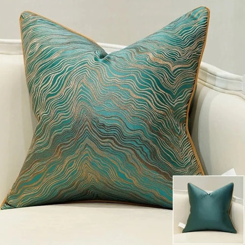 Jacquard Embroidered Gold Wave Throw Pillow Covers - The Finishing Touch Decor