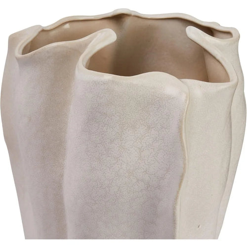 Decorative Organically Shaped Stoneware Vase, Matte Cream,Vases