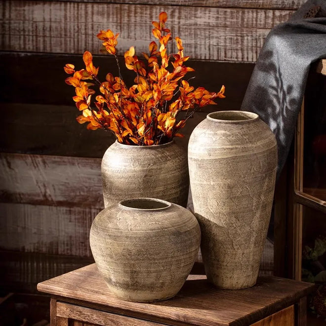 Distressed Beige Stone Ceramic Wabi Sabi Style Vases - The Finishing Touch Decor, LLC