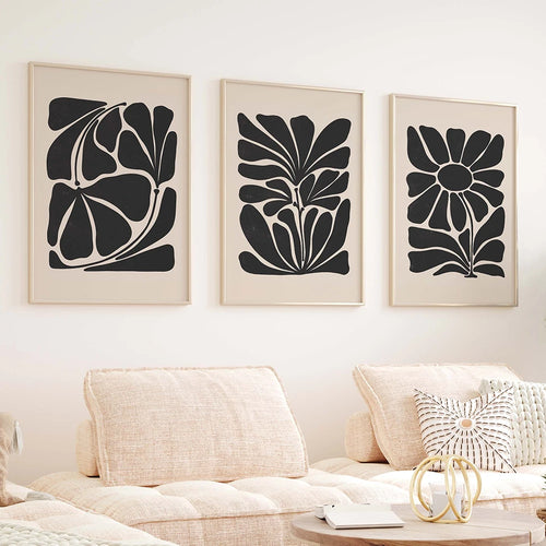 Matching Black Abstract Floral Nordic Wall Art Canvas Prints - The Finishing Touch Decor, LLC