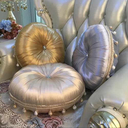 Round European Satin Tufted Accent Pillows - The Finishing Touch Decor, LLC