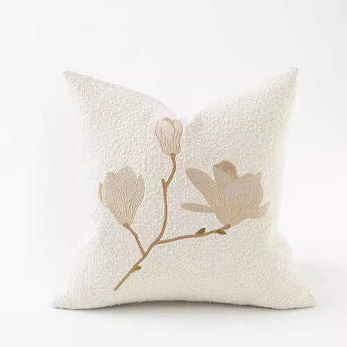 Japandi Asian Style Magnolia Flowers Embroidered Throw Pillow Covers - The Finishing Touch Decor, LLC