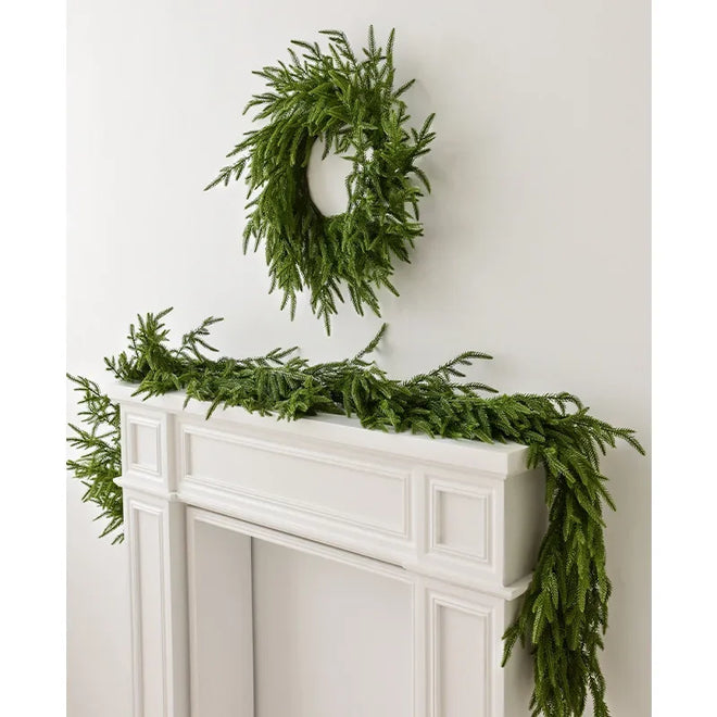 6/9 Ft Christmas Norfolk Pine Dense Garland Artificial Greenery Real Touch Garland for Holiday Mantle Fireplace Table Home Decor