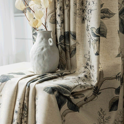 Garden Print Blackout Heavy Fabric Cotton Linen Curtains - The Finishing Touch Decor, LLC