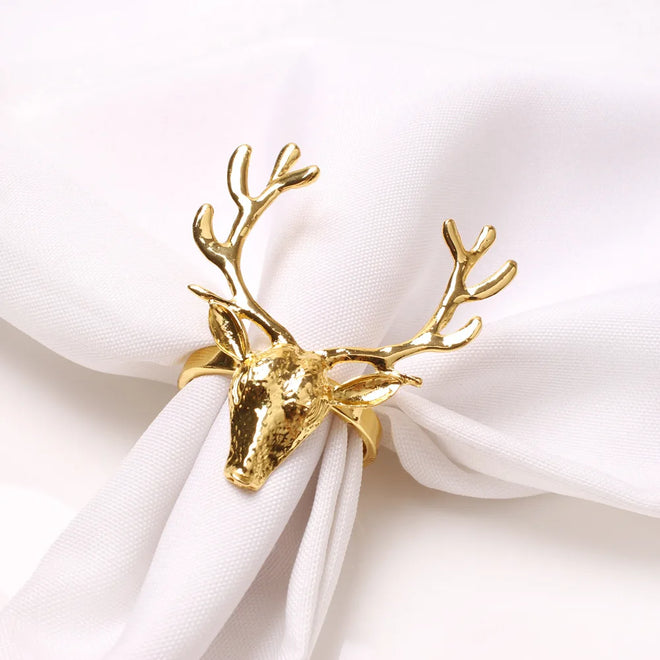 4Pcs Deer Napkin Rings Christmas Elk Head Napkin Rings Holders Alloy Reindeer Napkin Buckle Xmas Thanksgiving Dining Table Decor