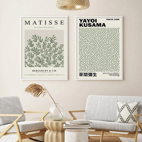 Yayoi Kusama, William Morris, Matisse Green Botanical Posters Wall Art Canvas Painting Prints - The Finishing Touch Decor, LLC