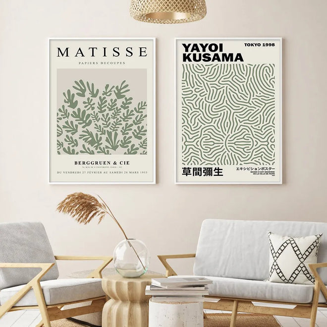 Abstract Matisse Yayol Kusama Green Botanical Posters Wall Art Canvas Painting Prints Pictures Modern Living Room Interior Decor