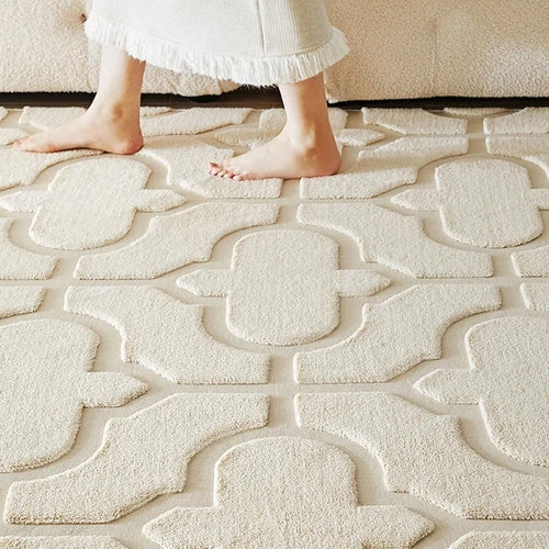 Quatrefoil Pattern French Cream Thick Carpet Area Rug - The Finishing Touch Decor, LLC