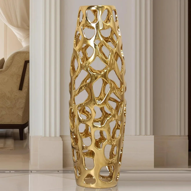 Ceramic Vase Large Floor Vase Handmade Ceramic Flower Holder Hand Carve Vase Made Sophisticated Vessel for Decorative Branches - The Finishing Touch Decor, LLC