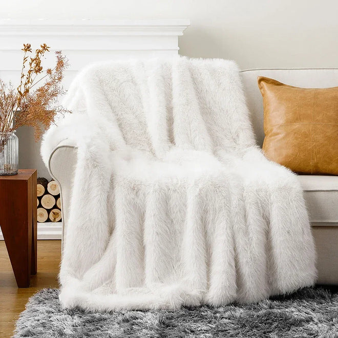 Thick Long Hair Wool Blanket Light Luxury Faux Fur Sofa Blanket Room Decorative Blankets Warm Solid Color Leather Fluffy Textile