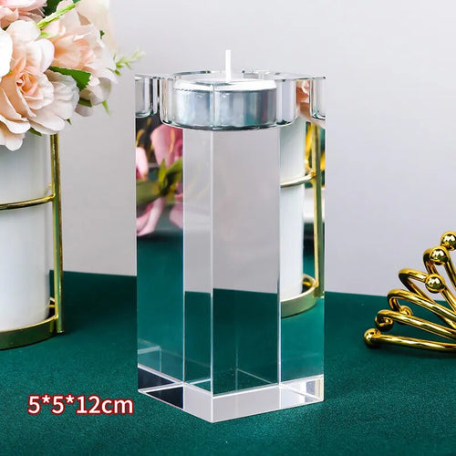 Crystal Clear Solid Glass Romantic Square Cube Candle Holder - 1 or 3pcs - The Finishing Touch Decor, LLC